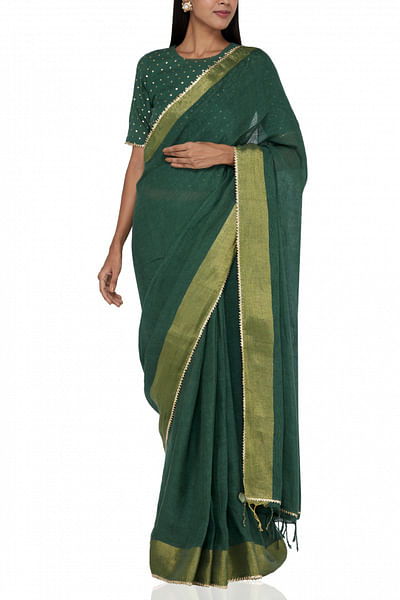 Green Handloom linen sari