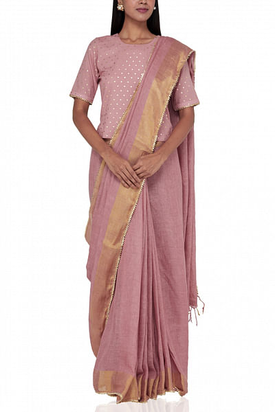 Pink Hand woven linen sari