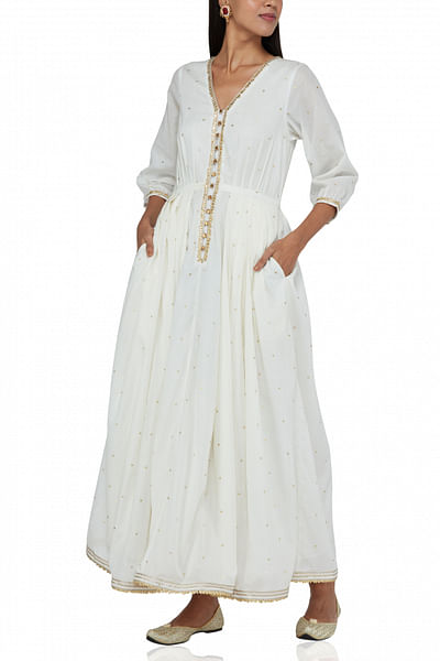 White foil print maxi dress