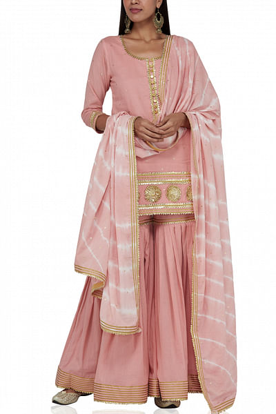 Blush pink embroidered sharara set