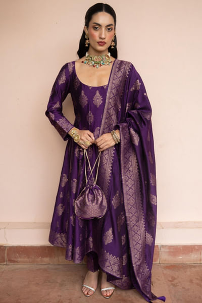 Purple zari gota anarkali set