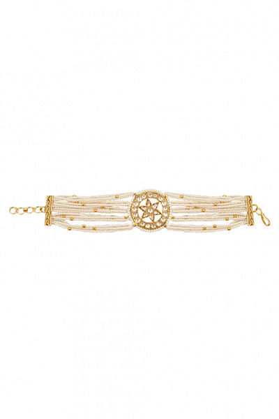 Gold kundan and pearl bracelet