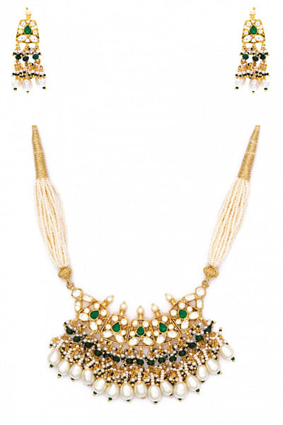 Gold plated pearl necklace set