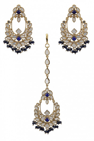 Mirror embellished maang tikka and earrings