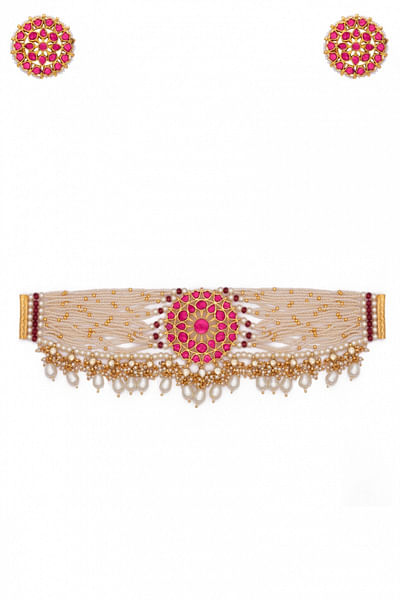 Red stone embellished choker set