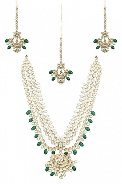 Kundan and emerald necklace set