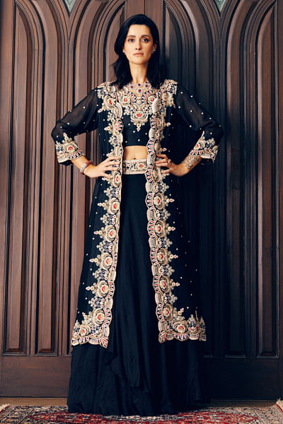 Black zardozi embroidered jacket set