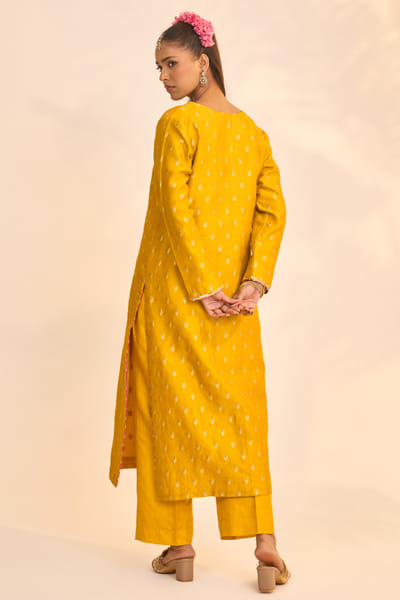 Studio Indiana Mustard woven zari banarasi brocade kurta set STUDAUG26D152482