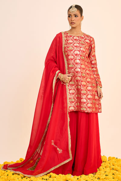 Studio Indiana Royal crimson zari banarasi brocade kurta set STUDAUG26D152492