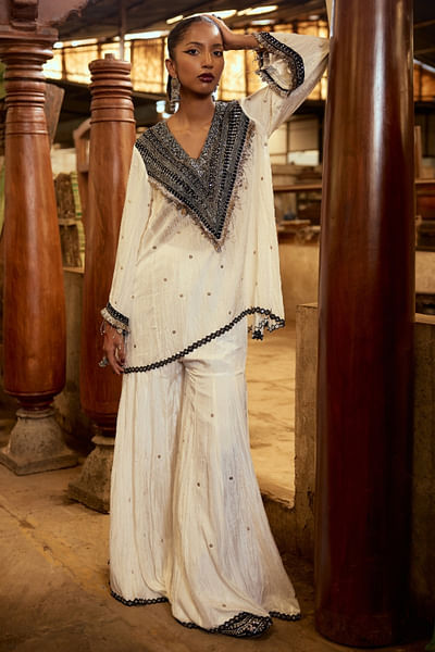 White embroidered gharara set