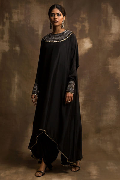 Black embroidered high-low anarkali set