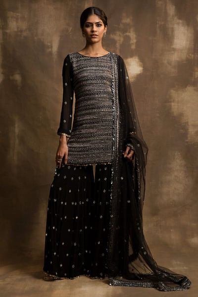 Black embroidered gharara set