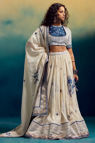Cream sequin embroidered lehenga set