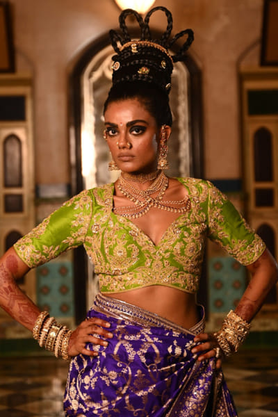 Green dori hand embroidered blouse