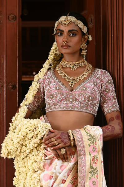 Pink aari-zardozi hand embroidered blouse