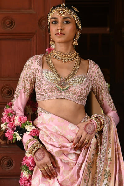 Pink aari-zardozi hand embroidery blouse