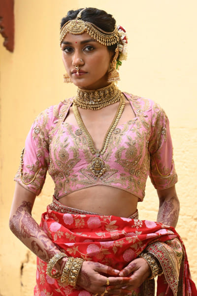 Pink dori hand embroidered blouse