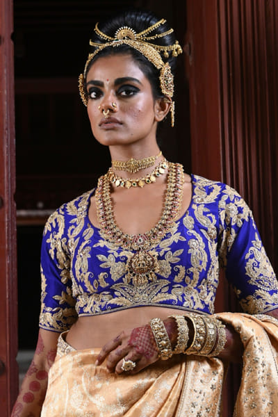 Indigo dori hand embroidered blouse