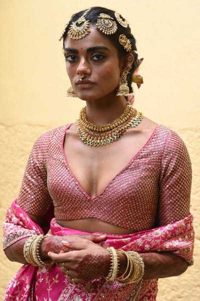 Magenta dabka hand embroidered blouse