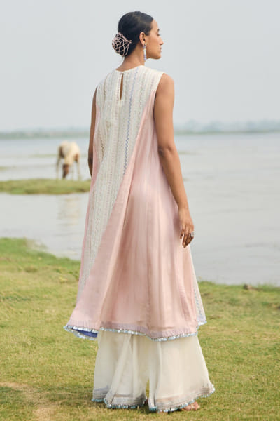 Karishma Khanduja White and pink embroidered anarkali set KAROCT25D135608