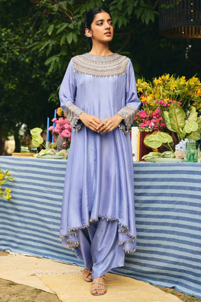 Sapphire blue sequin embroidered anarkali set