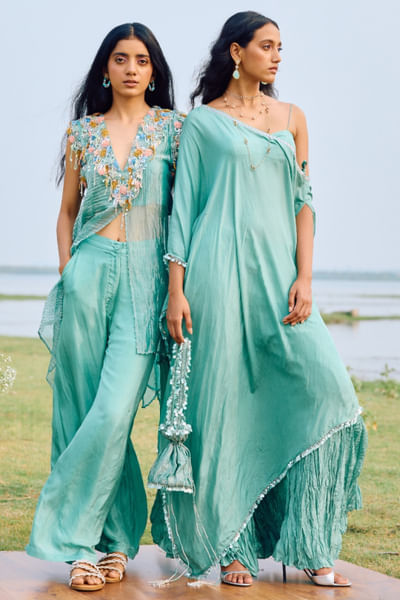 Irish green sequin embroidered cape set