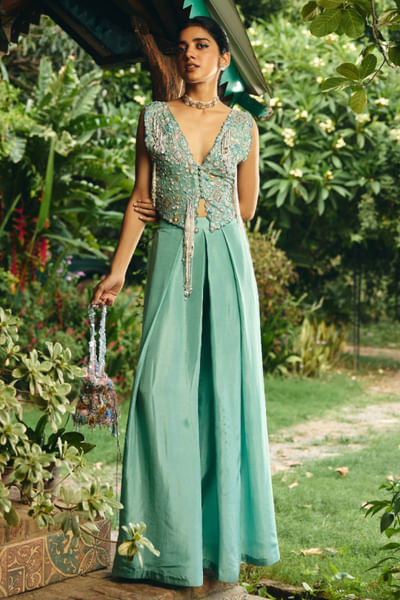 Irish green sequin embroidered jacket set