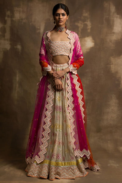 Cream embroidered lehenga set