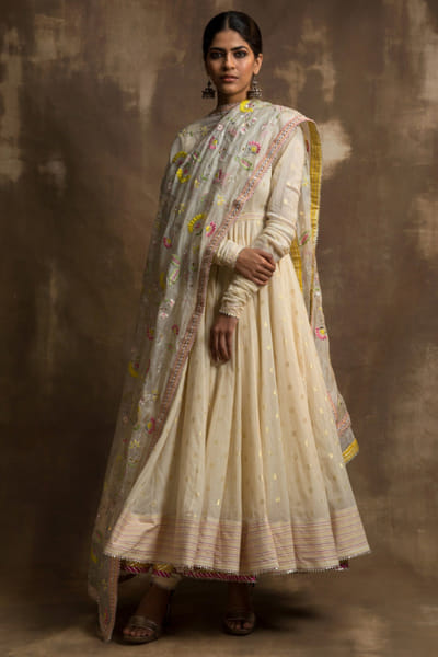 Karishma Khanduja Cream hand embroidered anarkali set KARJUN25D130234