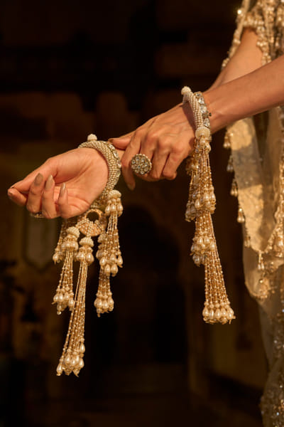 Seema Gujral Light gold bead encrusted kalira set SEEAPR26D141553