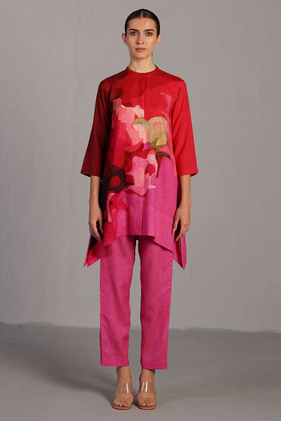 Fuchsia pink painterly printed kurta set