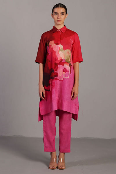 Fuchsia pink painterly print kurta set