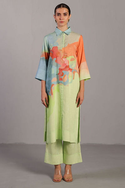 Multicolour painterly printed kurta set