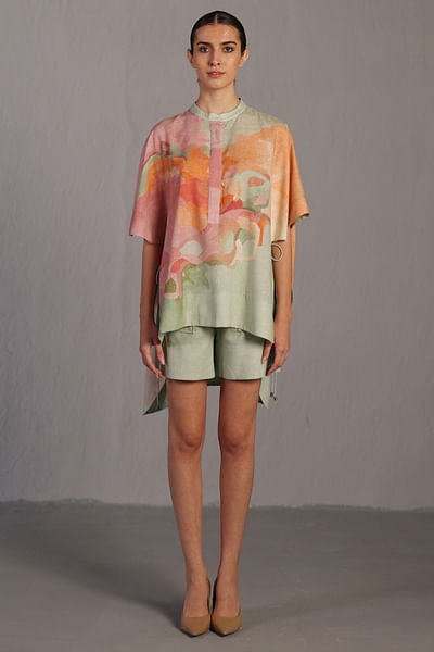 Soft pink pastel green painterly print co-ords