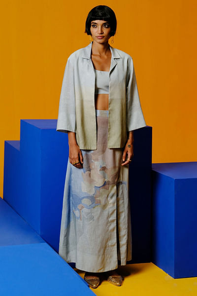Pastel blue green painterly print skirt set