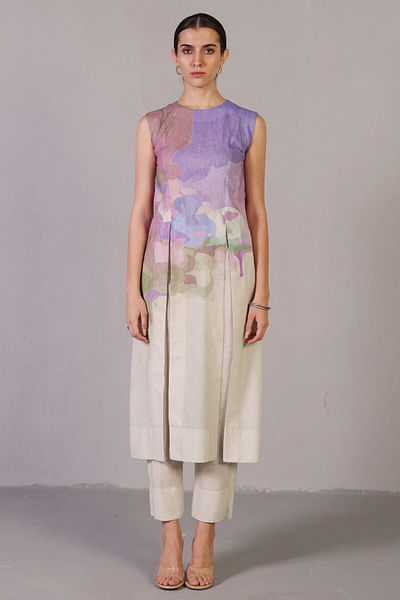 Pastel multicolour painterly print kurta set