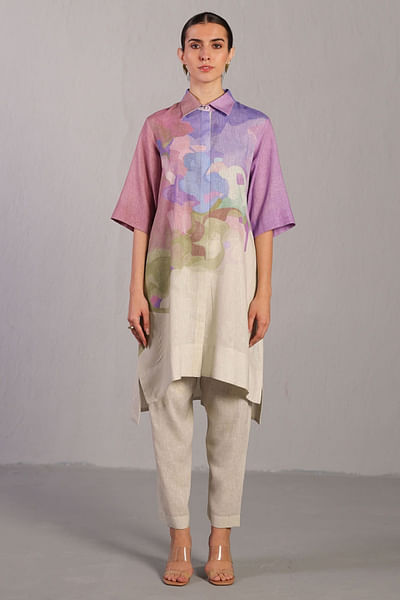 Pastel multicolour painterly printed kurta set