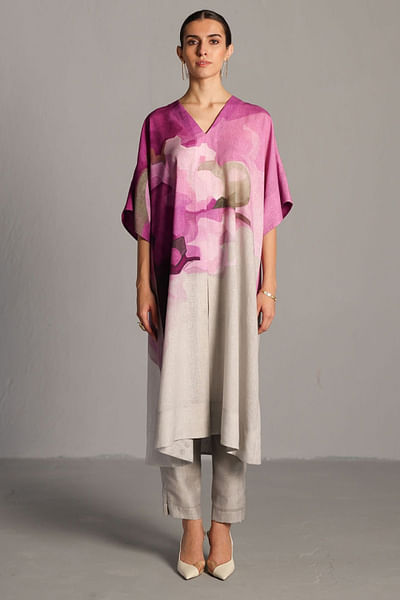 Beetroot light grey painterly print kurta set