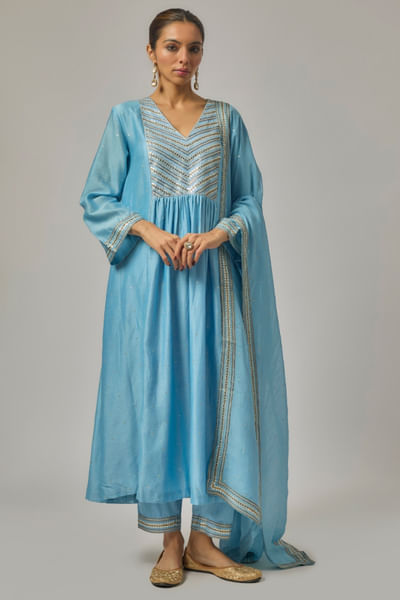 Sky blue embroidered kurta set