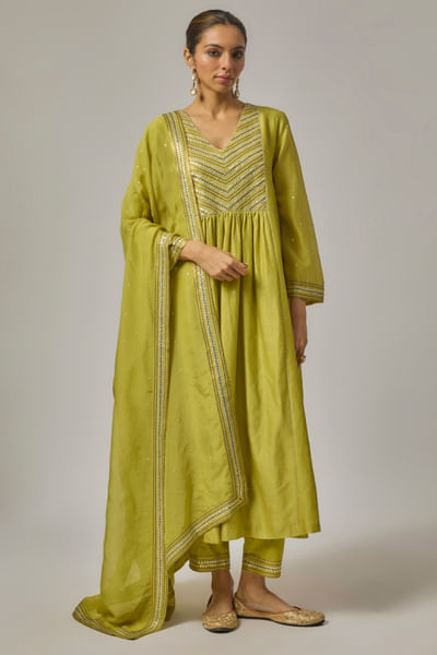 Pistachio green embroidered kurta set