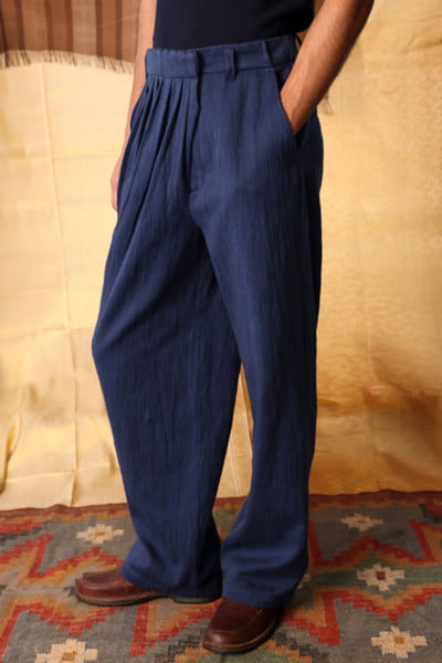 Kula Indigo khadi cotton denim wrap pants KULAJUL26D149990
