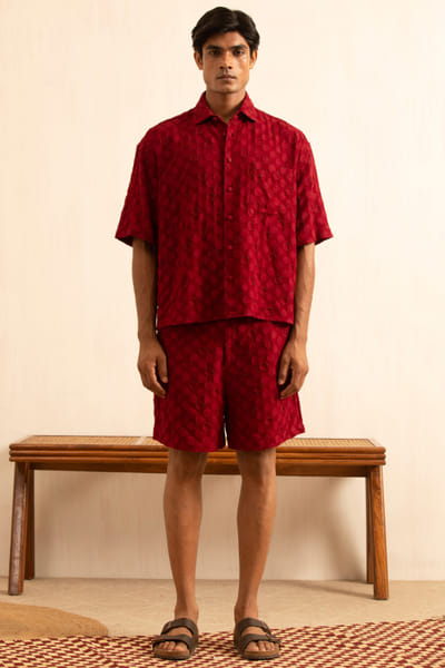 Kula Deep red bead embroidered shorts KULAAUG26D153286