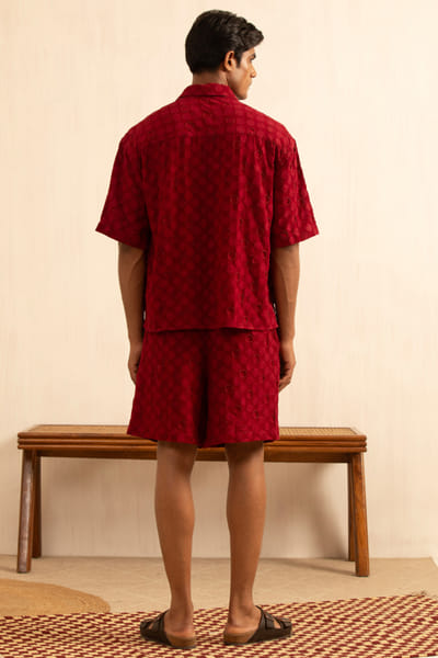 Kula Deep red bead embroidered shorts KULAAUG26D153286