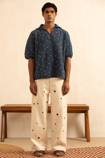 Kula Indigo crochet polka t-shirt KULAAUG26D153273