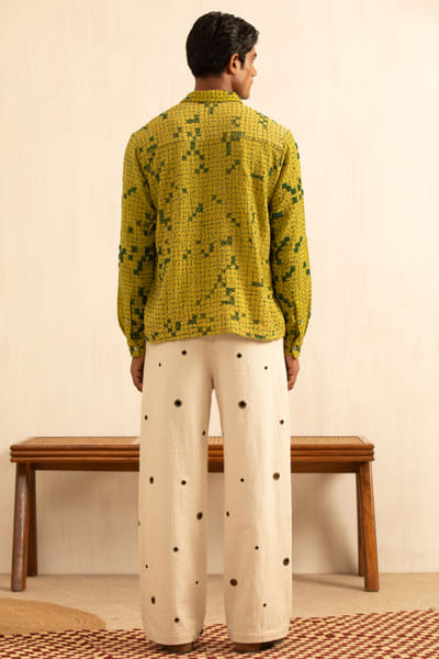 Kula Pink and green kantha embroidered shirt KULAAUG26D153276
