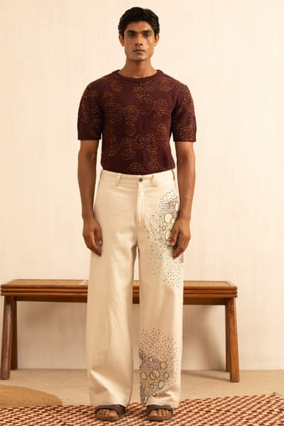 Kula Aubergine kantha knitted t-shirt KULAAUG26D153278