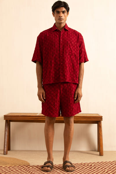 Kula Deep red bead embroidered shirt KULAAUG26D153280