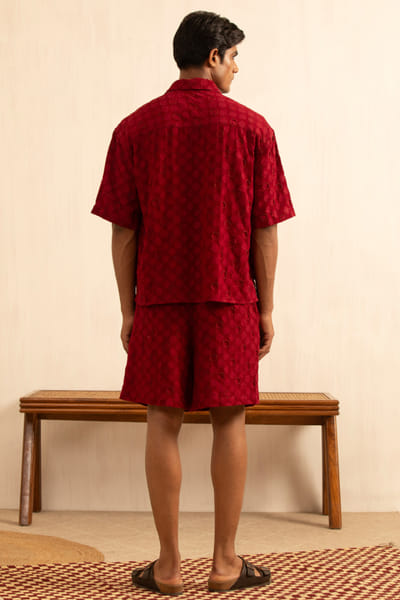 Kula Deep red bead embroidered shirt KULAAUG26D153280