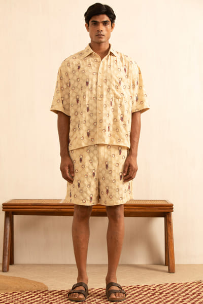 Kula Cream bead embroidered shirt KULAAUG26D153281