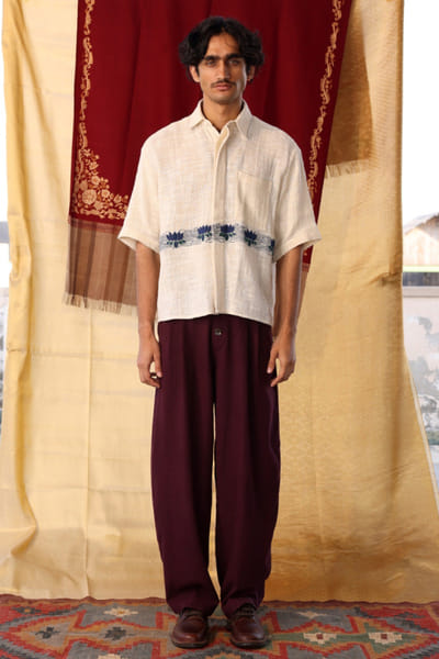 Kula White kantha embroidered shirt KULAJUL26D149979